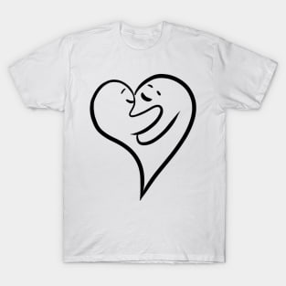 happy, positive energy, graphically drawn heart figures embracing each other design by ironpalette T-Shirt